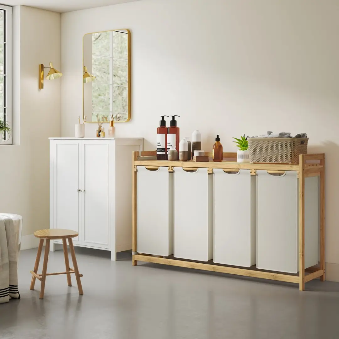 Songmics Wasmand Bamboe 200L - 4 Vakken met Plank