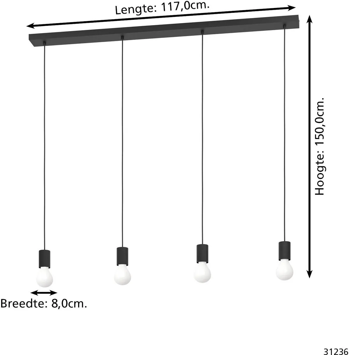 Eglo Nogalte Hanglamp 3xE27 - 117cm - Zwart