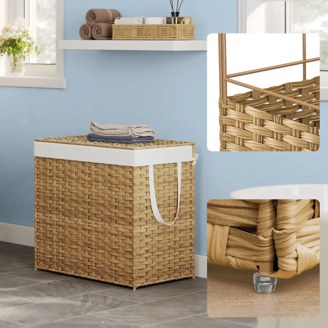 Songmics Opvouwbare Wasmand 160L - 2 Vakken - Rattan - afbeelding 6 van 6