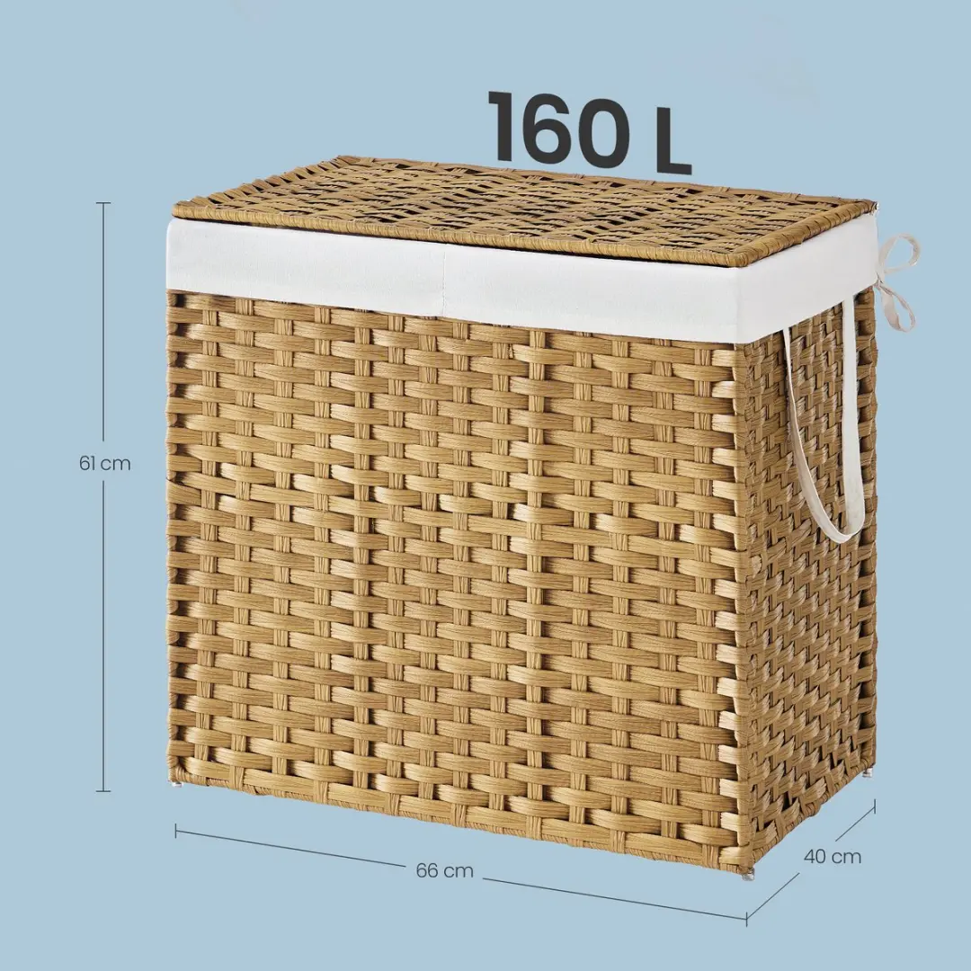Songmics Opvouwbare Wasmand 160L - 2 Vakken - Rattan