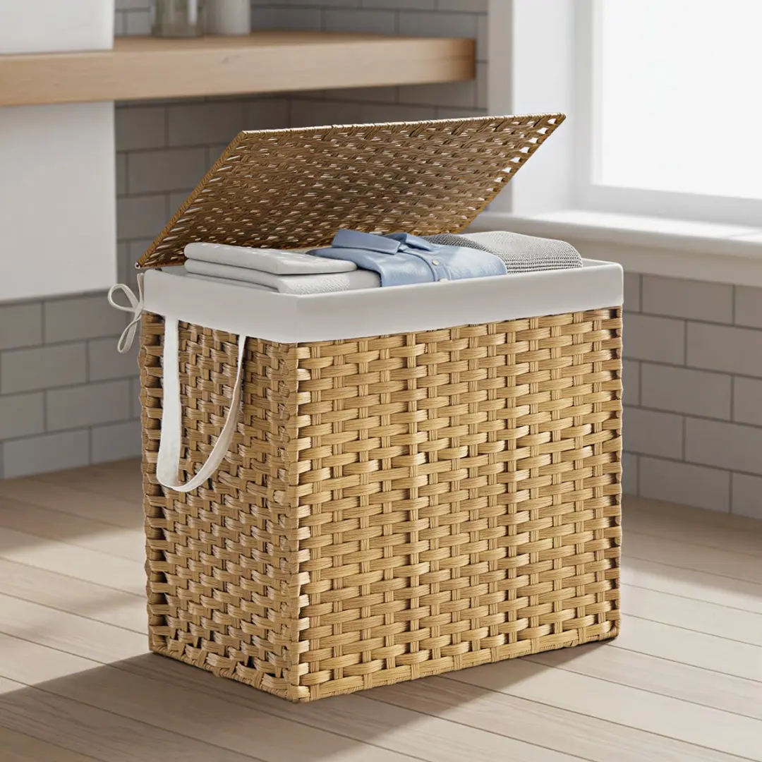 Songmics Opvouwbare Wasmand 160L - 2 Vakken - Rattan