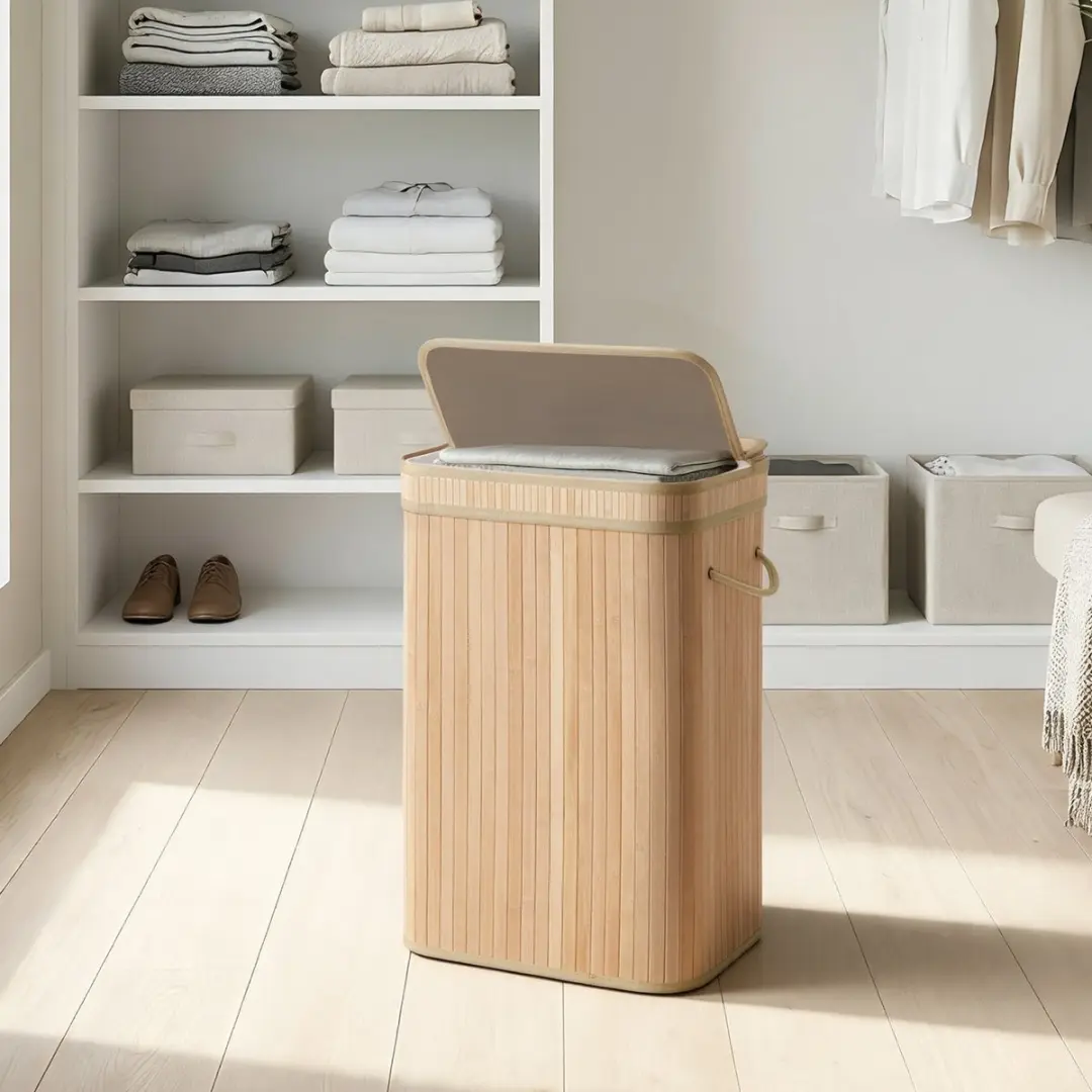 Songmics LCB061N01 Wasmand met Deksel 72L - Bamboe