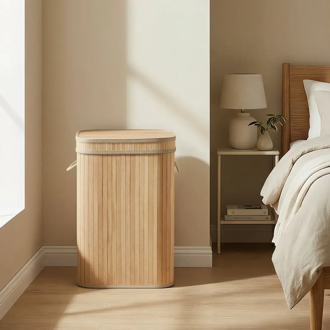 Songmics LCB061N01 Wasmand met Deksel 72L - Bamboe