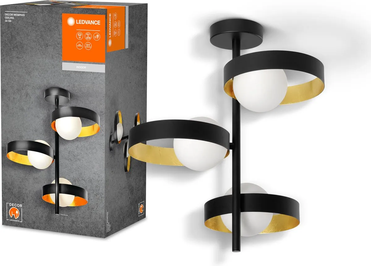 LEDVANCE DECOR Memphis Plafondlamp G9 - 315cm Zwart/Goud
