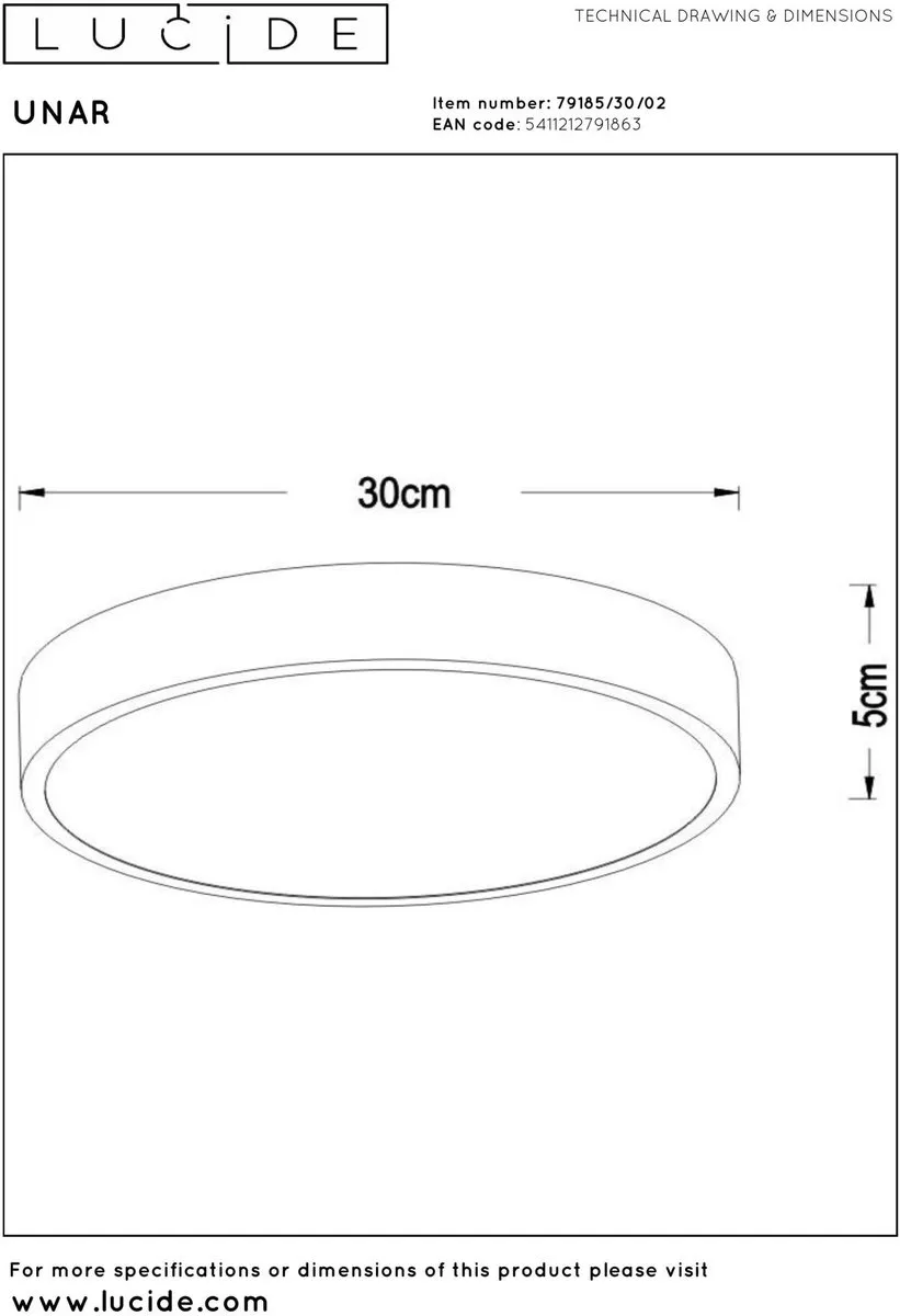 Lucide UNAR Plafonnière Ø30cm - Mat Goud/Messing - LED 18W 2700K - afbeelding 6 van 6