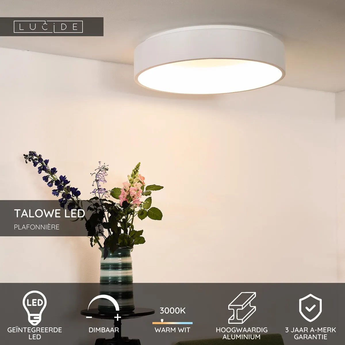 Lucide Talowe LED Plafondlamp Ø60cm - 42W 3000K Wit