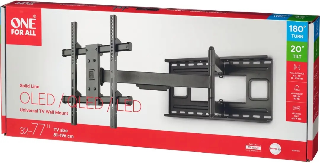 One For All WM4453 TV Beugel - Draaibaar & Kantelbaar - 32-77" - 50kg - Zwart