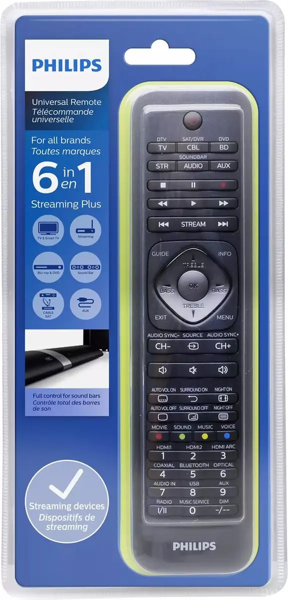 Philips SRP5016/10 Universele Afstandsbediening - 6-in-1 - Zwart