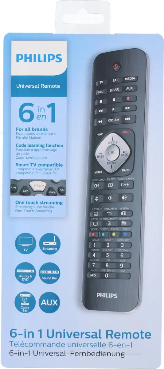 Philips SRP5016/10 Universele Afstandsbediening - 6-in-1 - Zwart