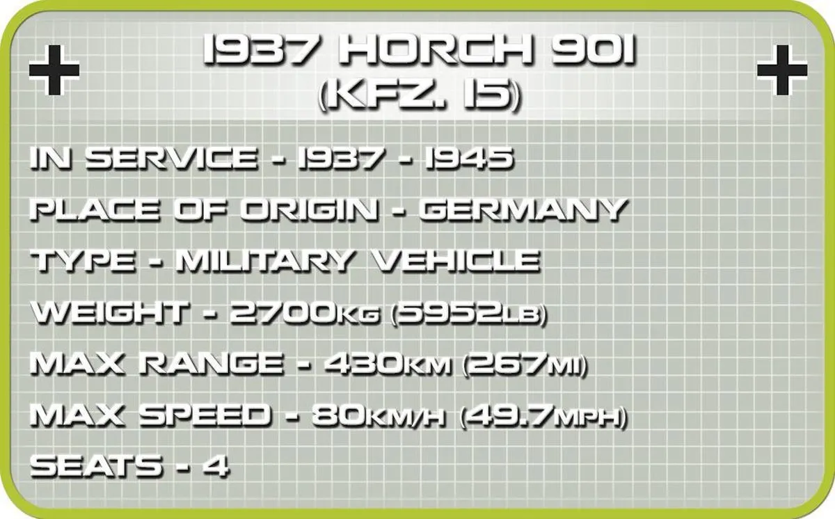 Cobi WWII Horch 901 Bouwpakket 185 Onderdelen - Donkergrijs
