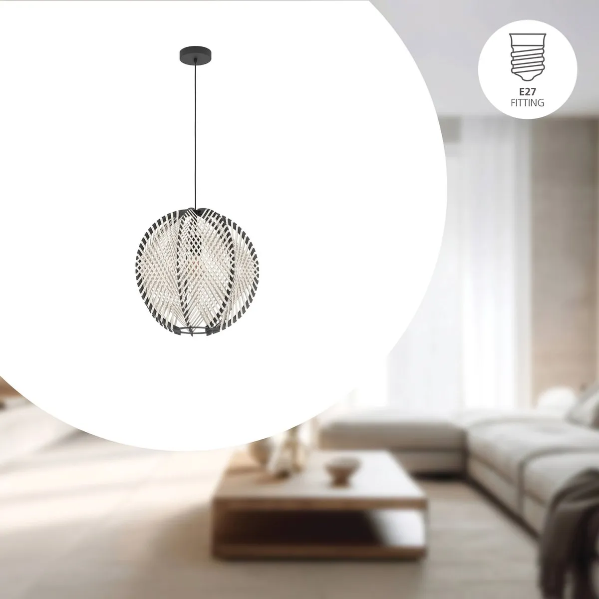 Eglo Waverton Hanglamp Ø48cm - Zwart/Wit - afbeelding 6 van 6