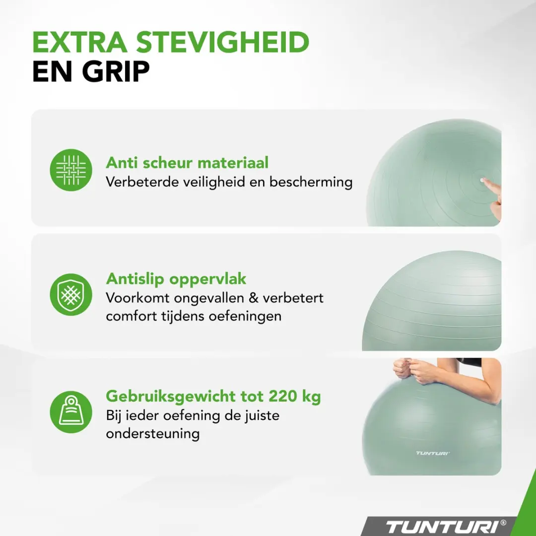 Tunturi Anti Burst Fitnessbal 65cm - 220kg - Munt