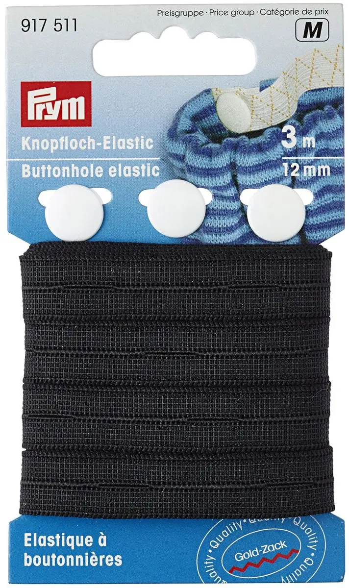Prym Knoopsgatenelastiek 3 Knoopen 12mm - Zwart