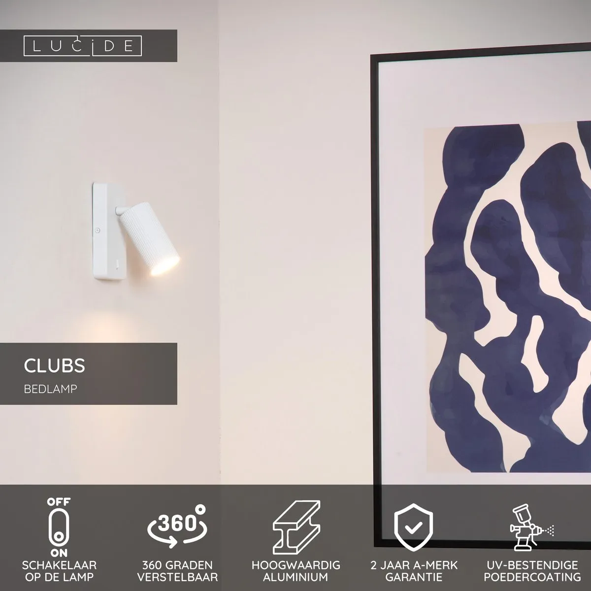 Lucide CLUBS Bedlamp/Wandlamp GU10 40W - Wit