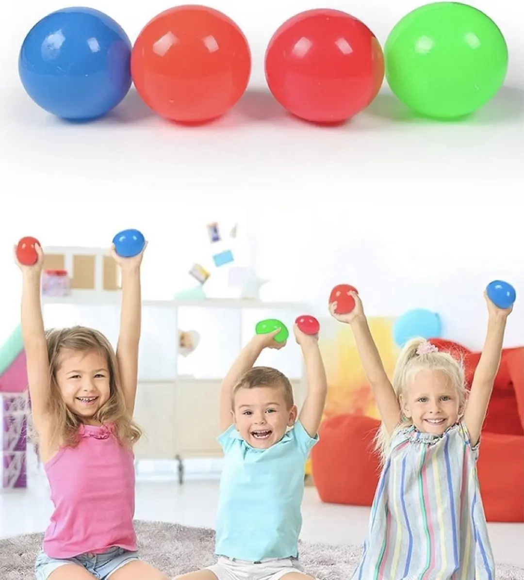 Johntoy Sticky Balls Glow in the Dark - 4 Stuks Groen