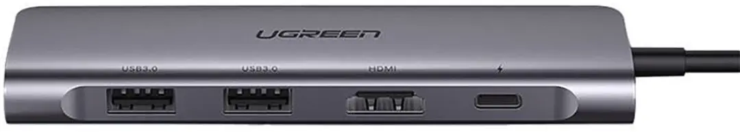Ugreen CM195 6-in-1 USB-C Hub - HDMI, USB-A 3.0, PD & kaartlezer - Grijs