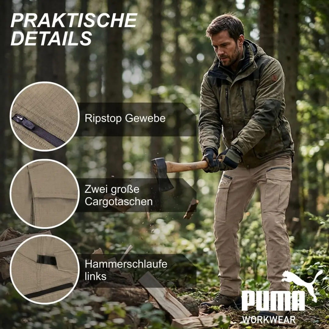 PUMA Workwear Cargobroek Desert Brown W36/L34 - Stretch & Ripstop