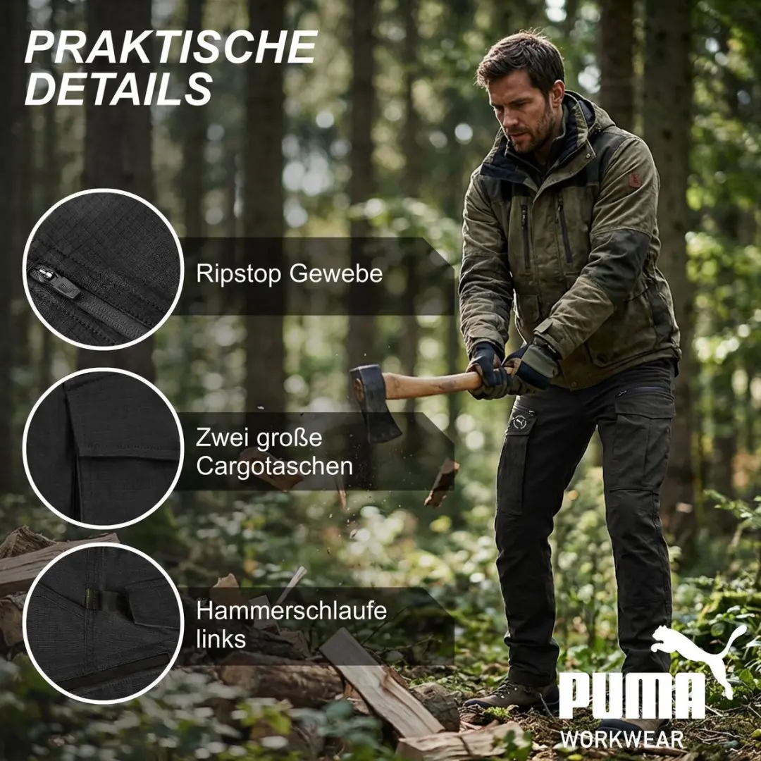 PUMA Workwear Cargobroek Heren - Zwart - W40/L34