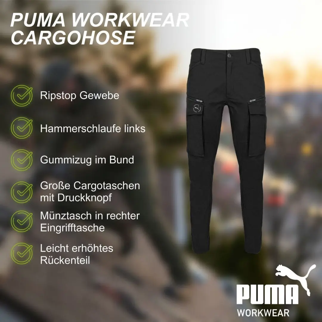 PUMA Workwear Cargobroek - Stretch Ripstop - Zwart W36/L34