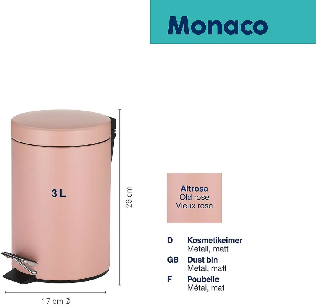 Kela Monaco Pedaal Afvalemmer 3L - Roze