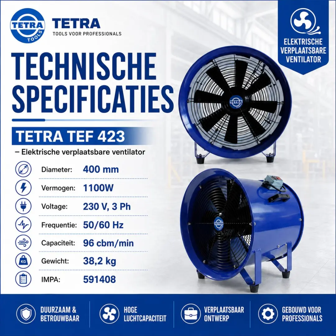 Tetra TEF 423 Bouwventilator 400mm 1100W - Blauw