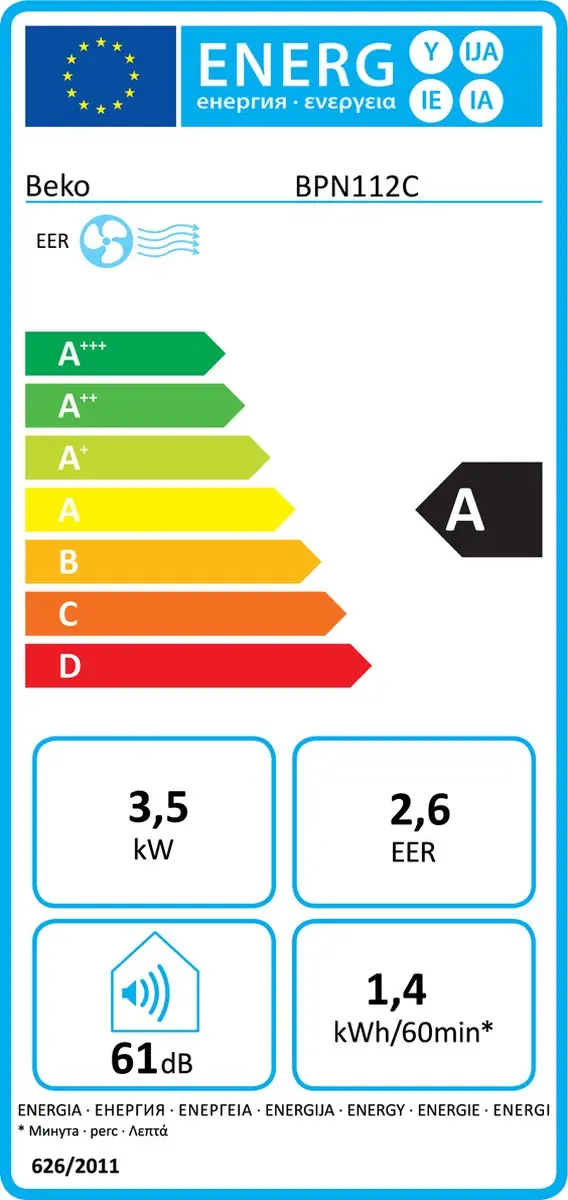 Beko BPN112C Mobiele Airco 12000 BTU - Wit