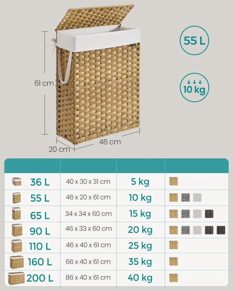 Songmics Wasmand LCB164N01 - 55L Opvouwbaar met Deksel
