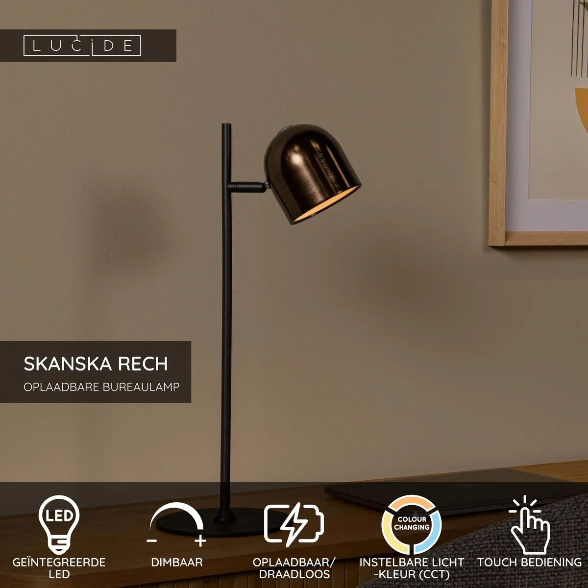 Lucide Skanska RECH Oplaadbare Bureaulamp 3W - Koffie