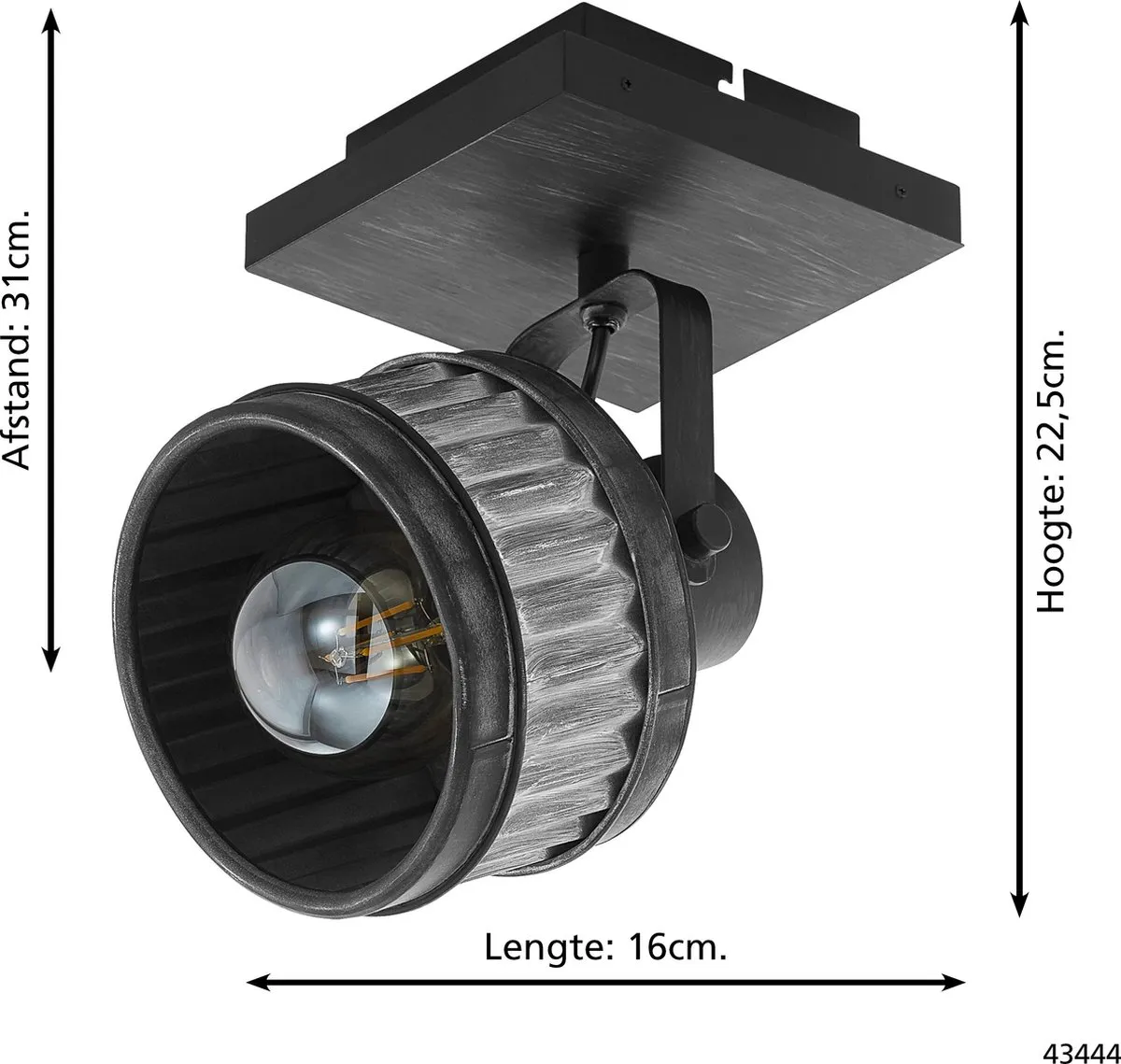 Eglo Turrock Plafondlamp E27 - Ø20cm - Zwart/Grijs
