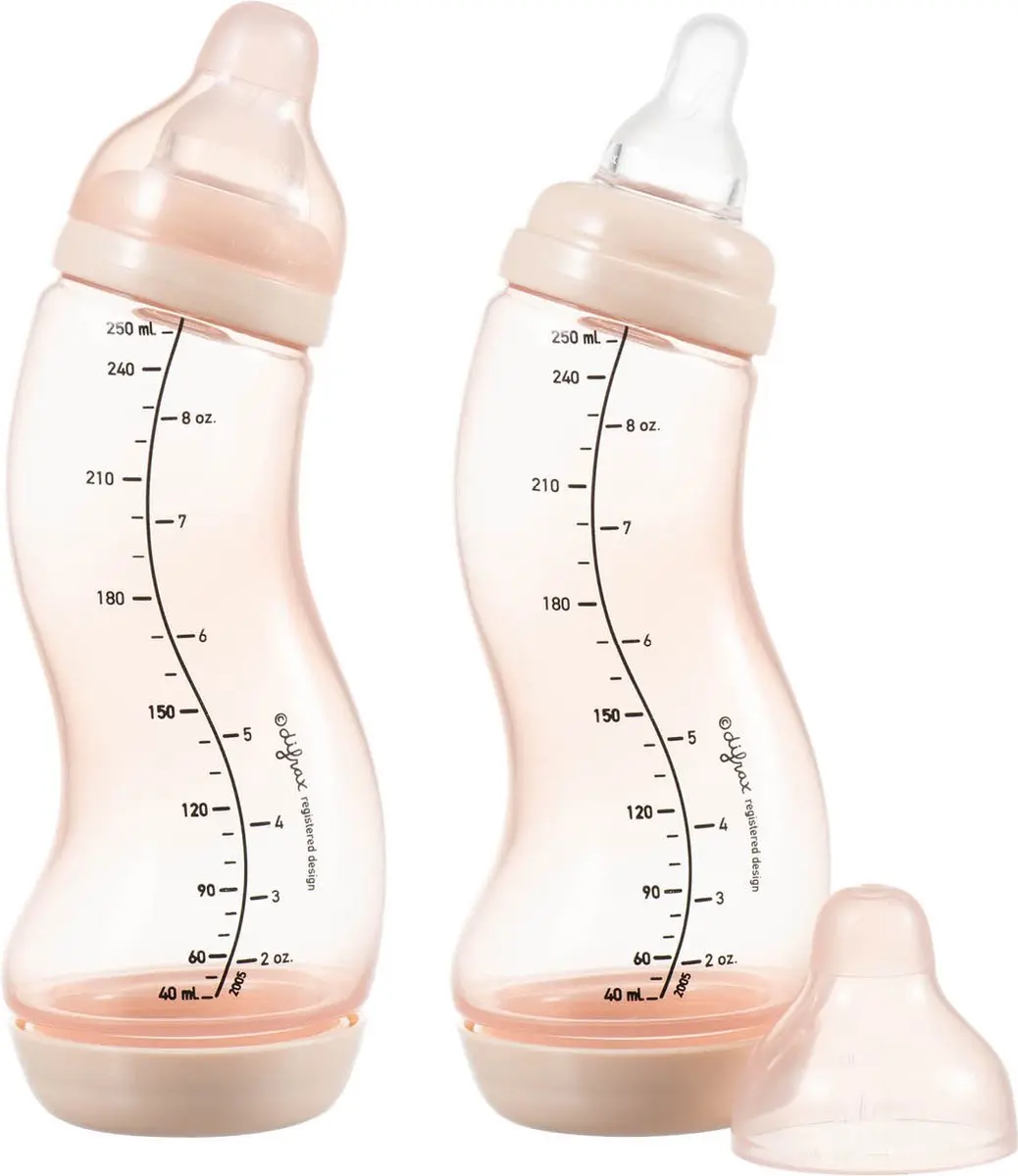 Difrax Babyfles Natural S-fles 250ml - Anti-Colic - Lichtroze - 2 Stuks