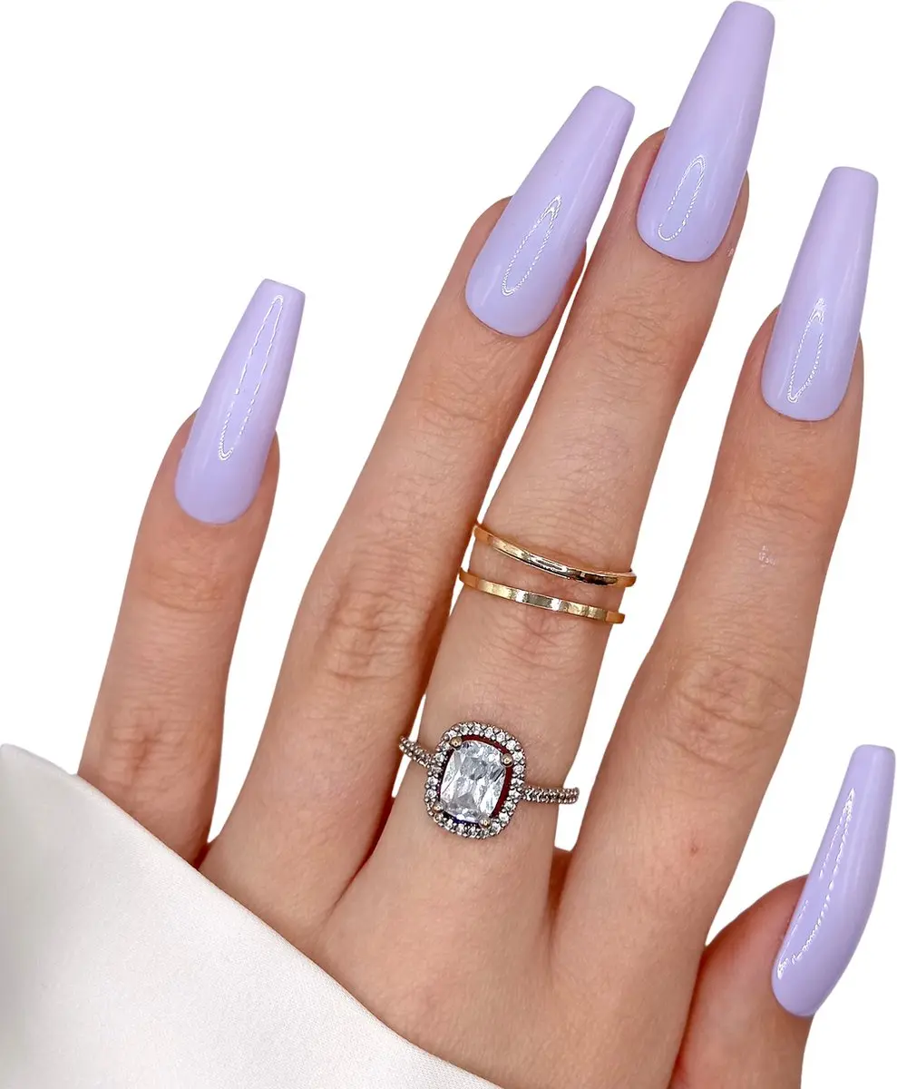 SD Press on Nails B-118 Plaknagels - 20 Stuks - Lila - XL Coffin Tips