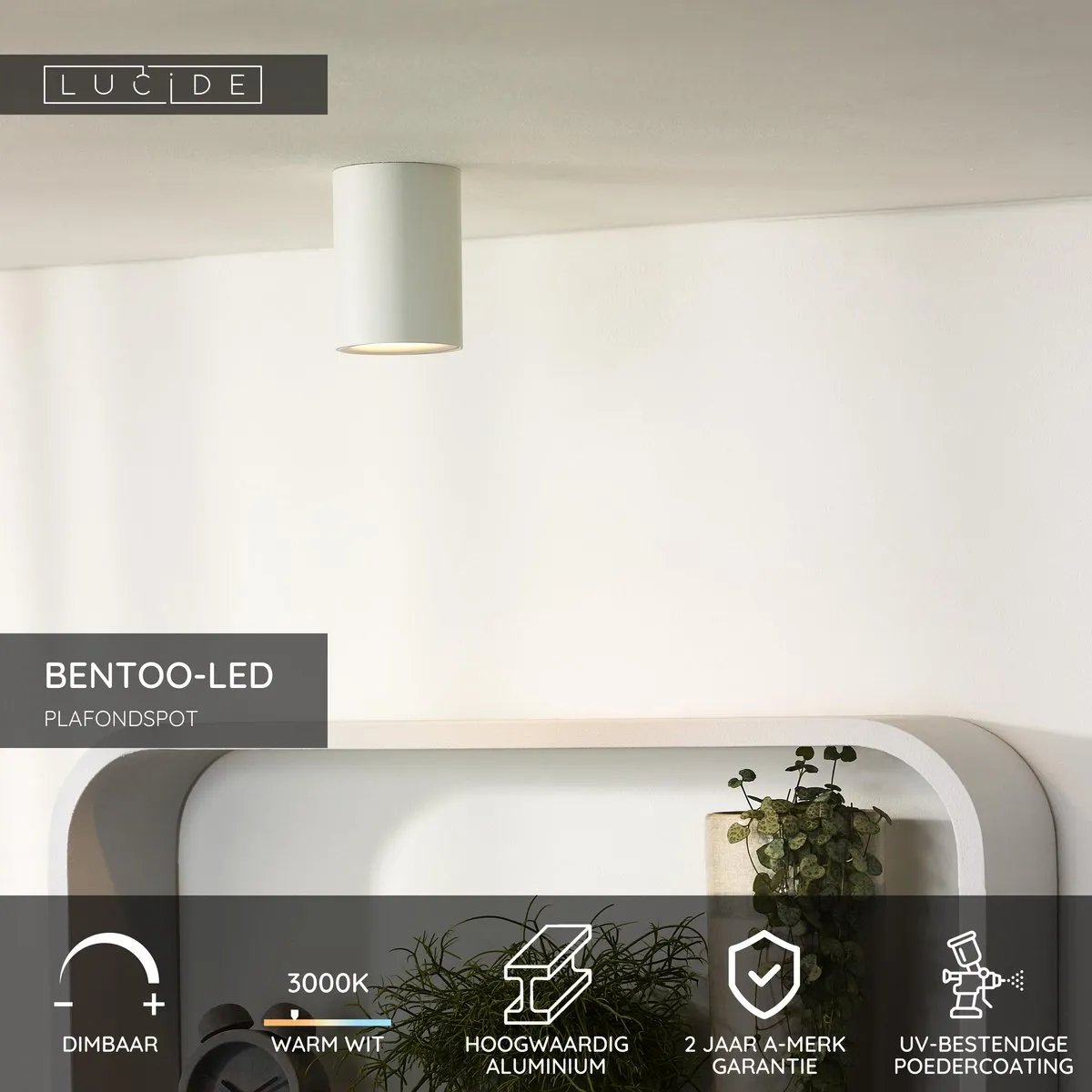 Lucide BENTOO-LED Plafondspot Ø8cm - 5W 3000K - Wit