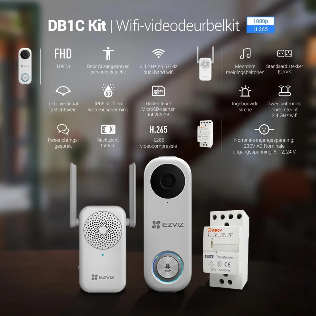 EZVIZ DB1C Wifi-Videodeurbelkit - Wit