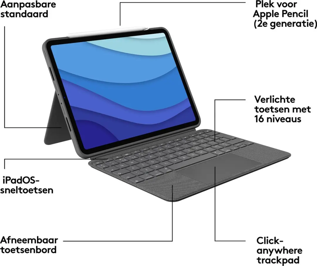 Logitech Combo Touch iPad Pro 11 - Toetsenbord - Grijs - afbeelding 6 van 6