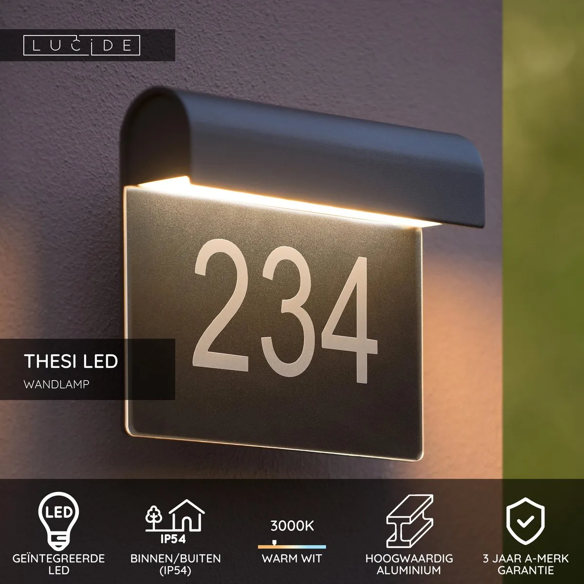 Lucide Thesi LED Wandlamp 8W 3000K - IP54 Zwart