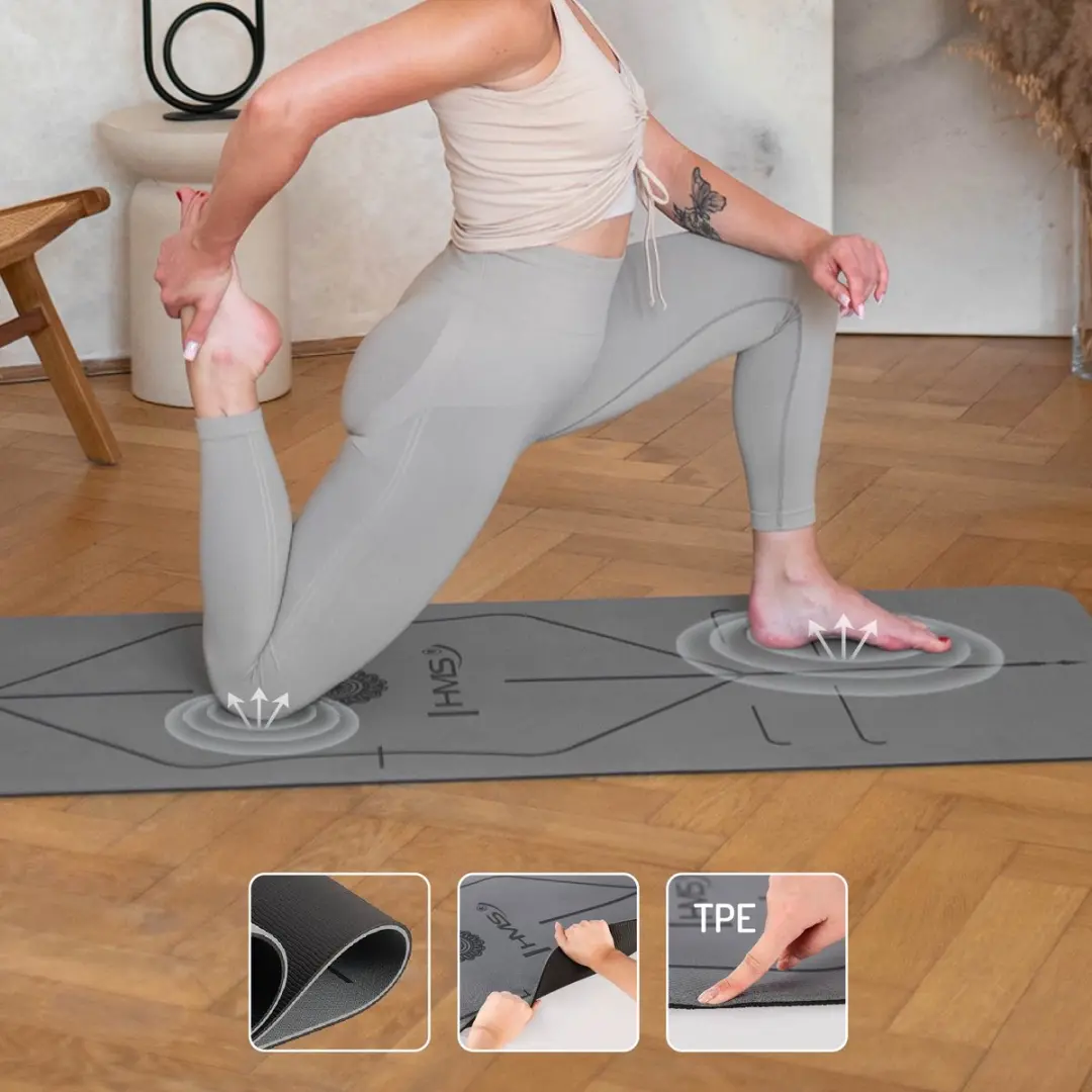 HMS Gray Serie Yogaset - TPE Mat YM10, Blok KJ02, Riem SJ02 - Grijs/Zwart