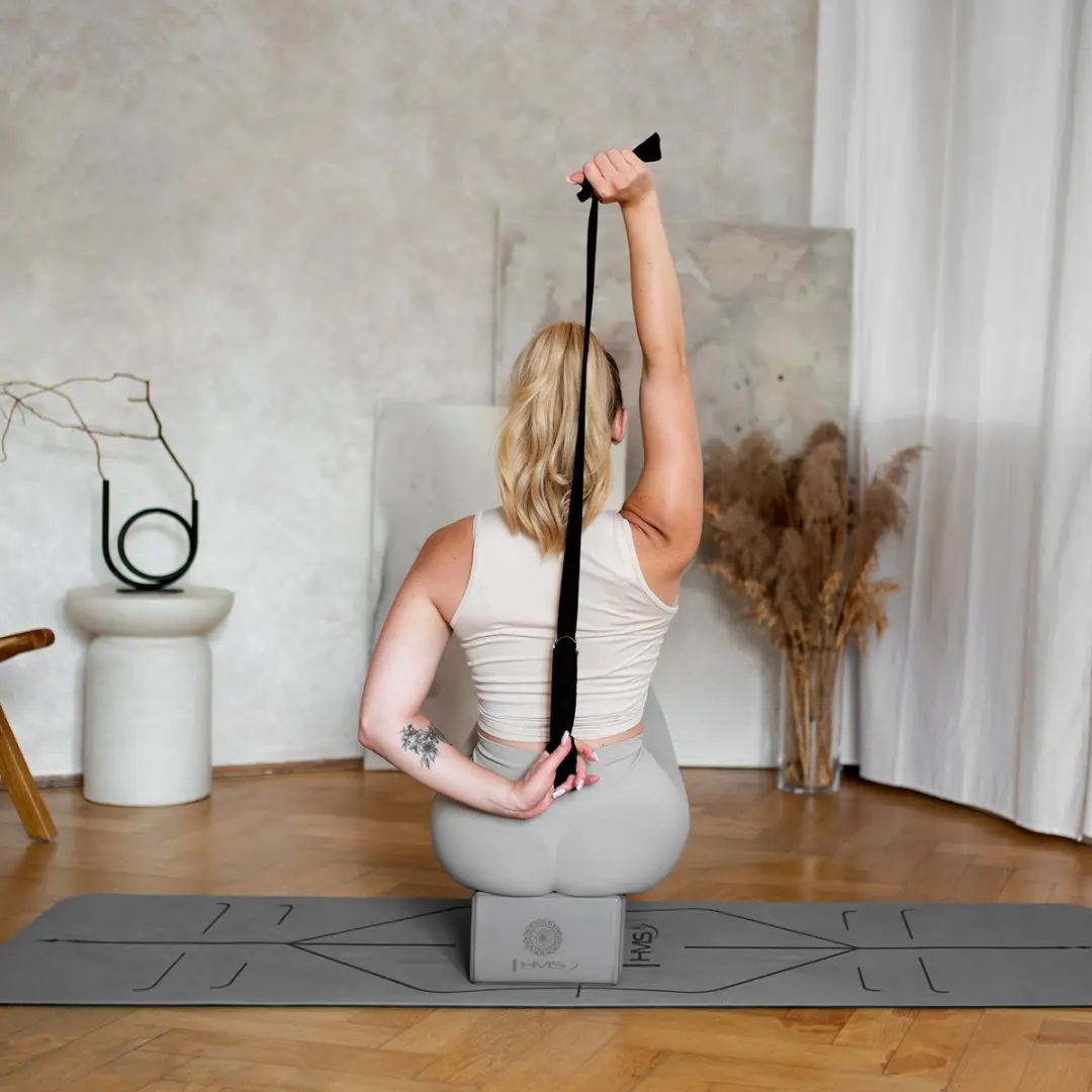 HMS Gray Serie Yogaset - TPE Mat YM10, Blok KJ02, Riem SJ02 - Grijs/Zwart - afbeelding 6 van 6
