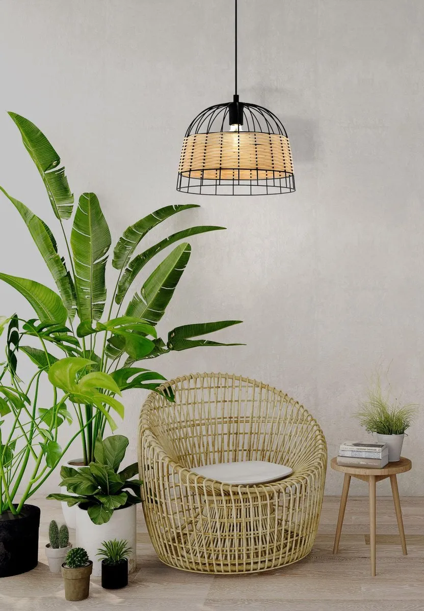 Eglo Anwick Hanglamp Ø37cm - Zwart/Rotan