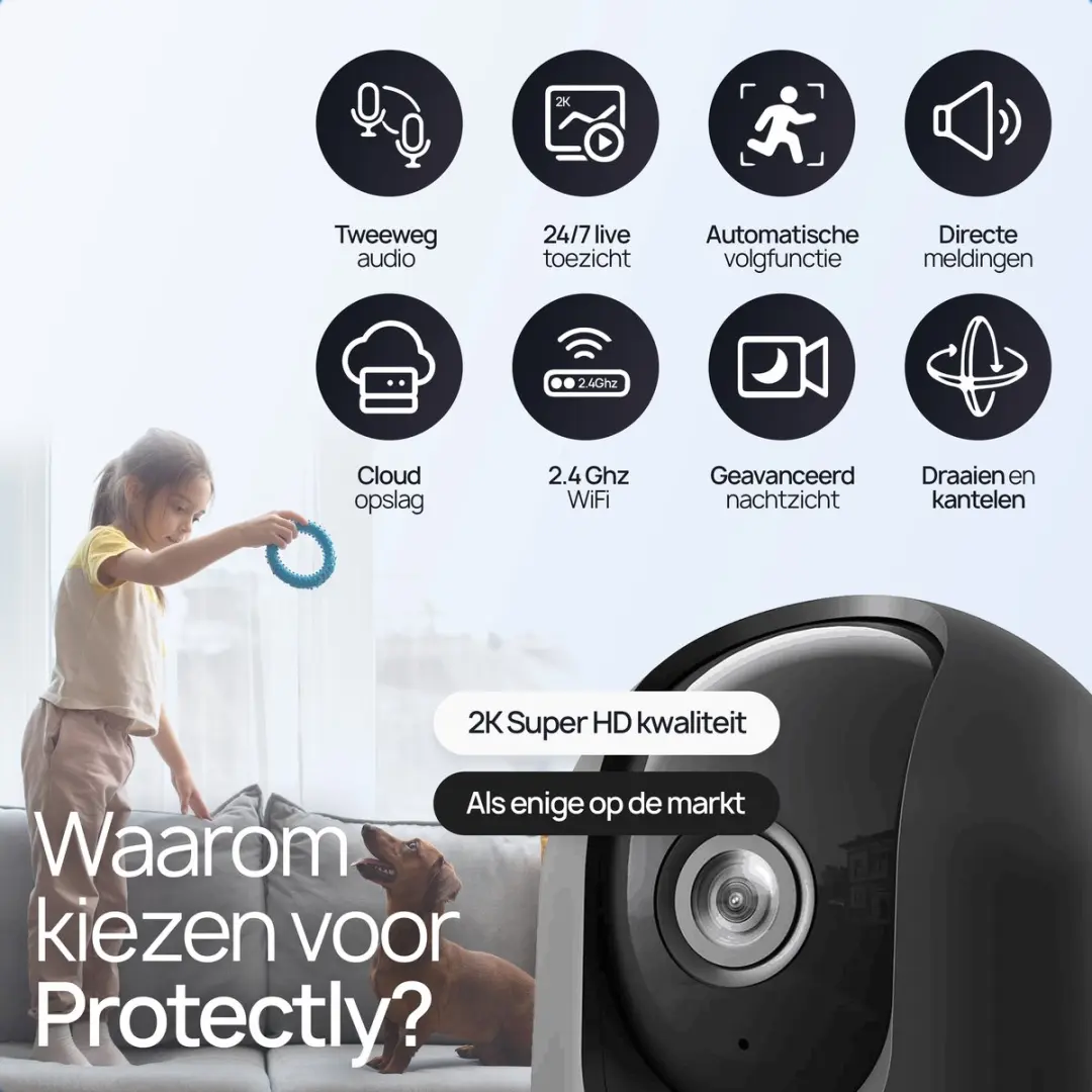 Protectly SEC002 Beveiligingscamera Binnen - 2K - 3MP - Zwart