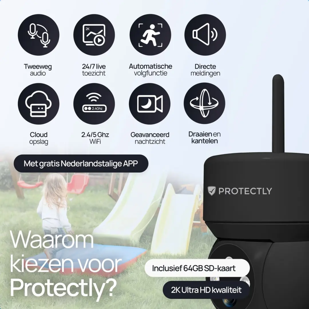 Protectly PROT015 Bewakingscamera Buiten 2K - Zwart