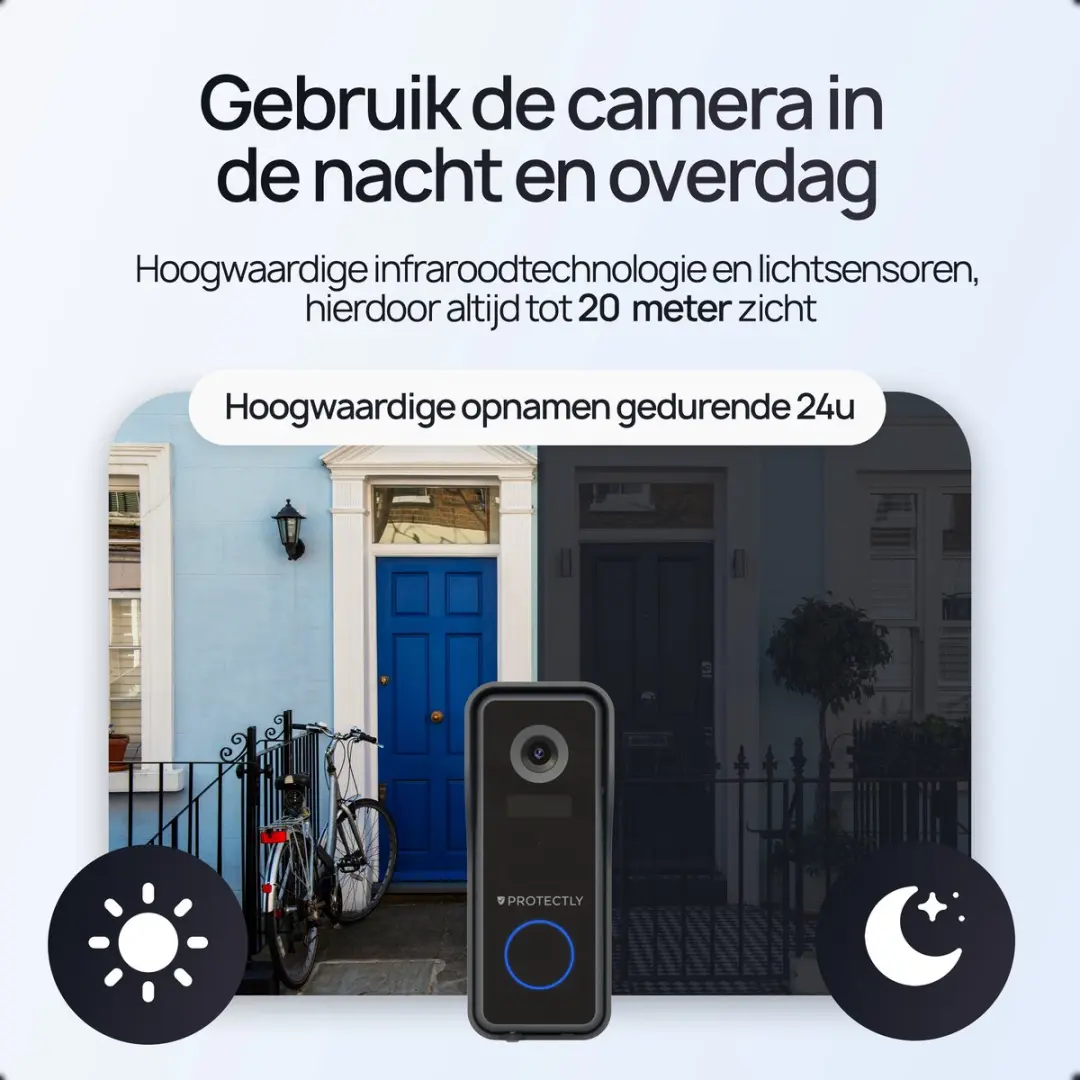 Protectly 2K Ultra HD Draadloze Video Deurbel SEC005 - Zwart - 60 Melodieën