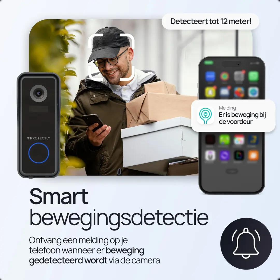 Protectly 2K Ultra HD Draadloze Video Deurbel SEC005 - Zwart - 60 Melodieën
