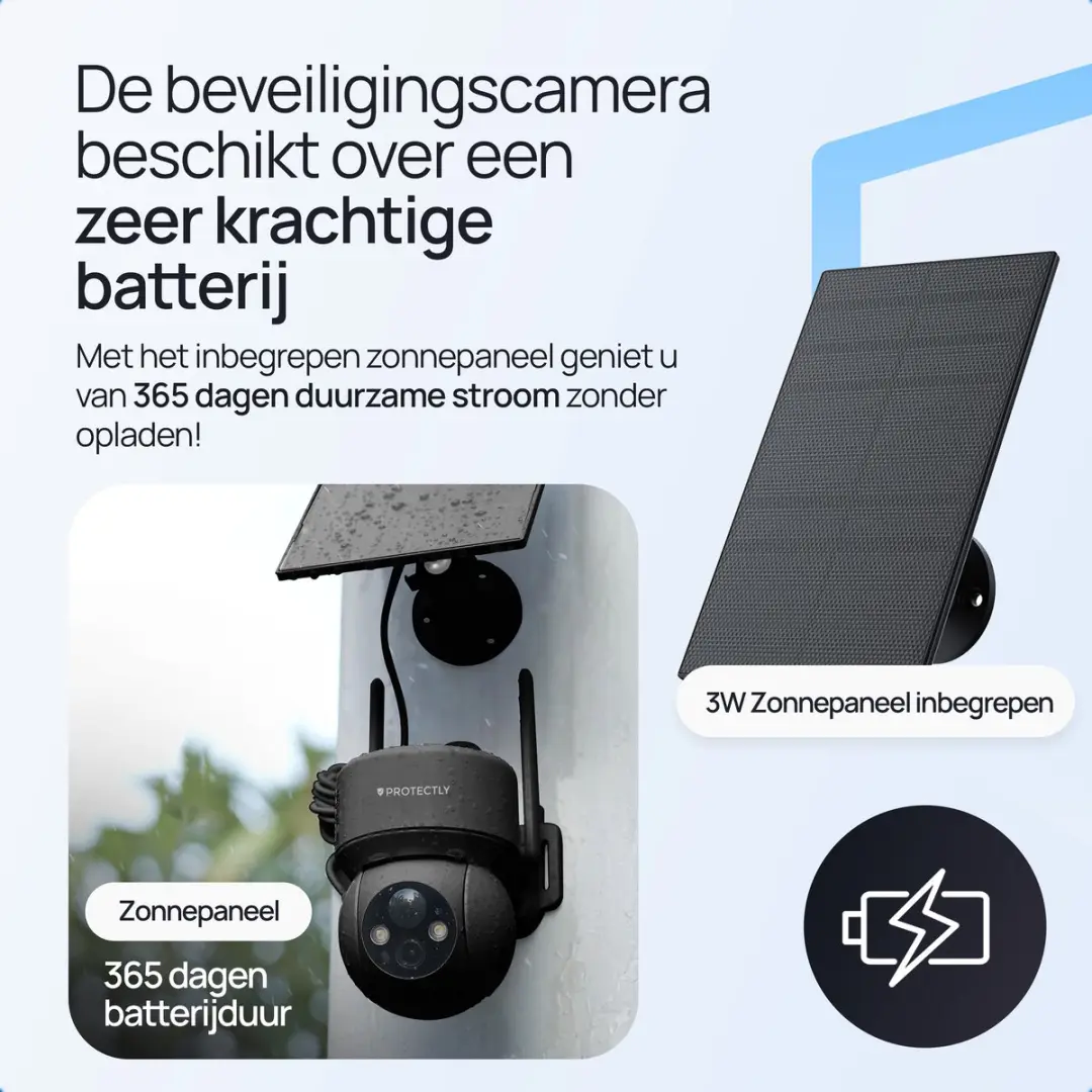 Protectly PROT017 Zonnepaneel 3W - Buitencamera - Zwart