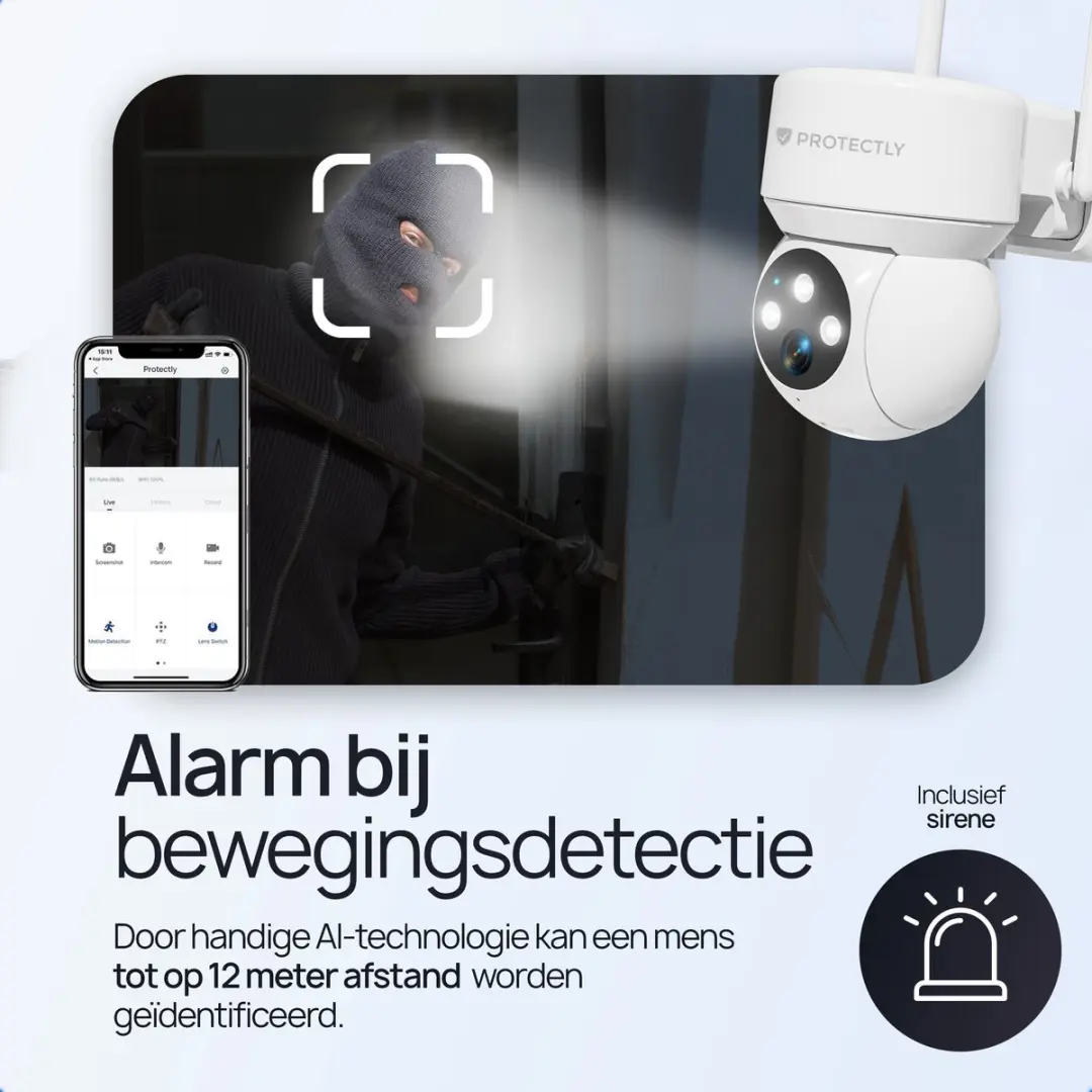 Protectly PROT016 Bewakingscamera Buiten 2K - 64GB SD - Nachtzicht - Wit