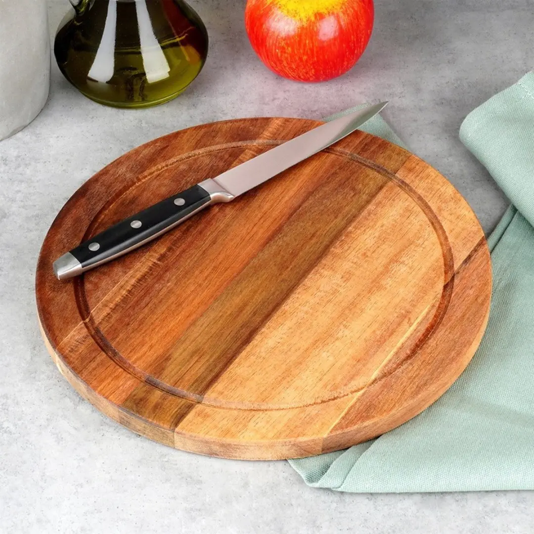 Excellent Houseware Acacia Snij- en Serveerplank 25cm - Ronde Vorm