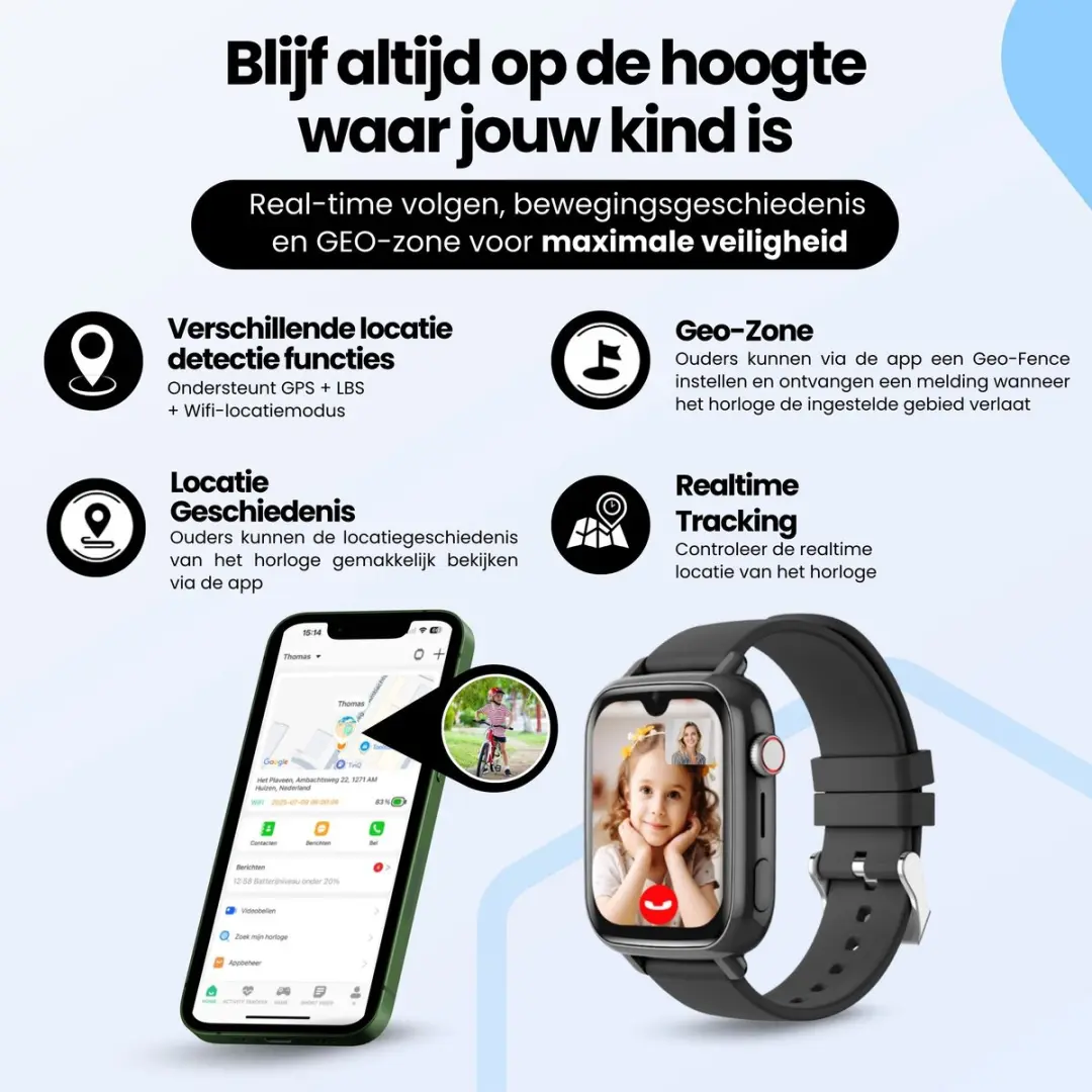 Protectly GPS Horloge Kind 4G PROT012 - 40mm - Zwart