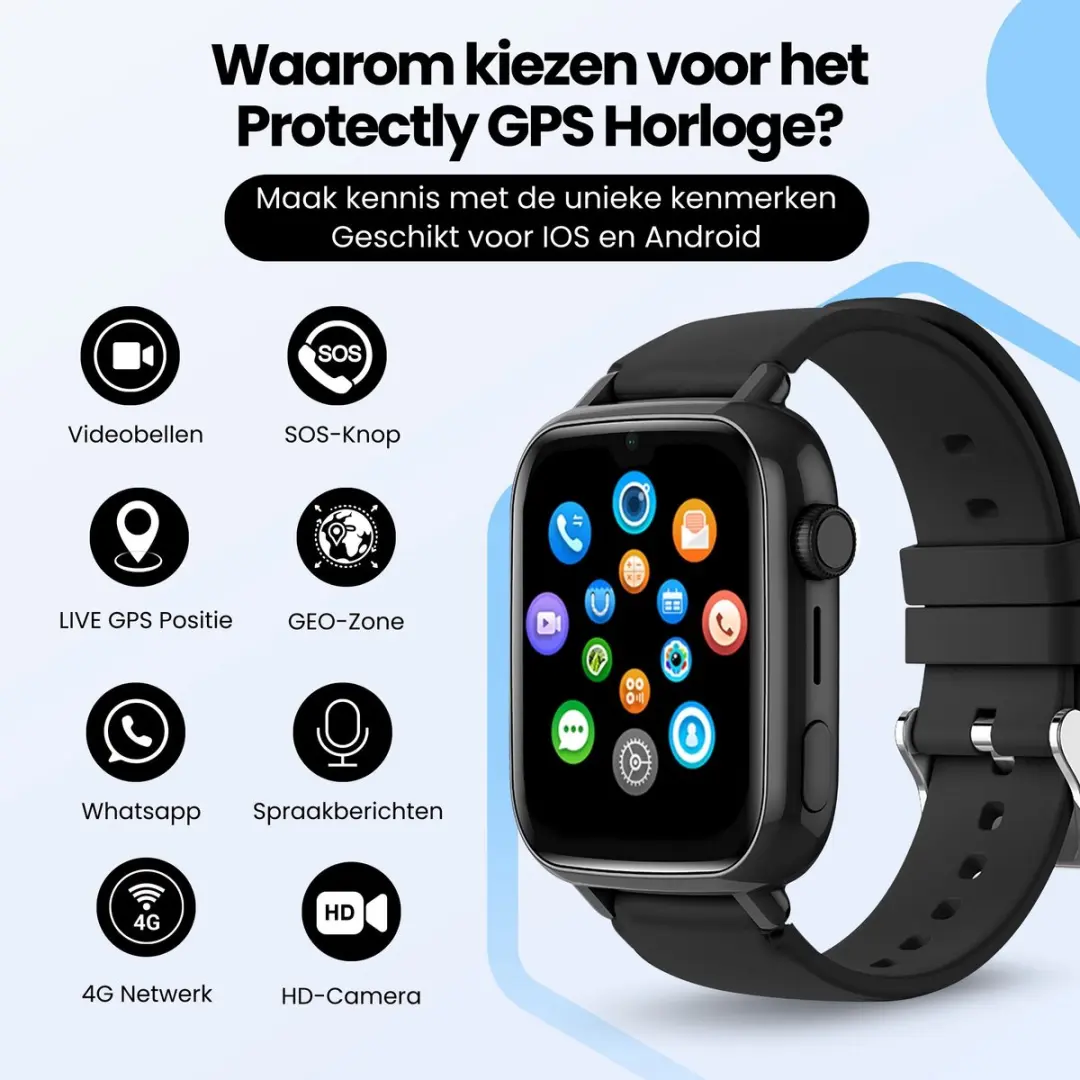 Protectly GPS Horloge Kind 4G PROT012 - 40mm - Zwart