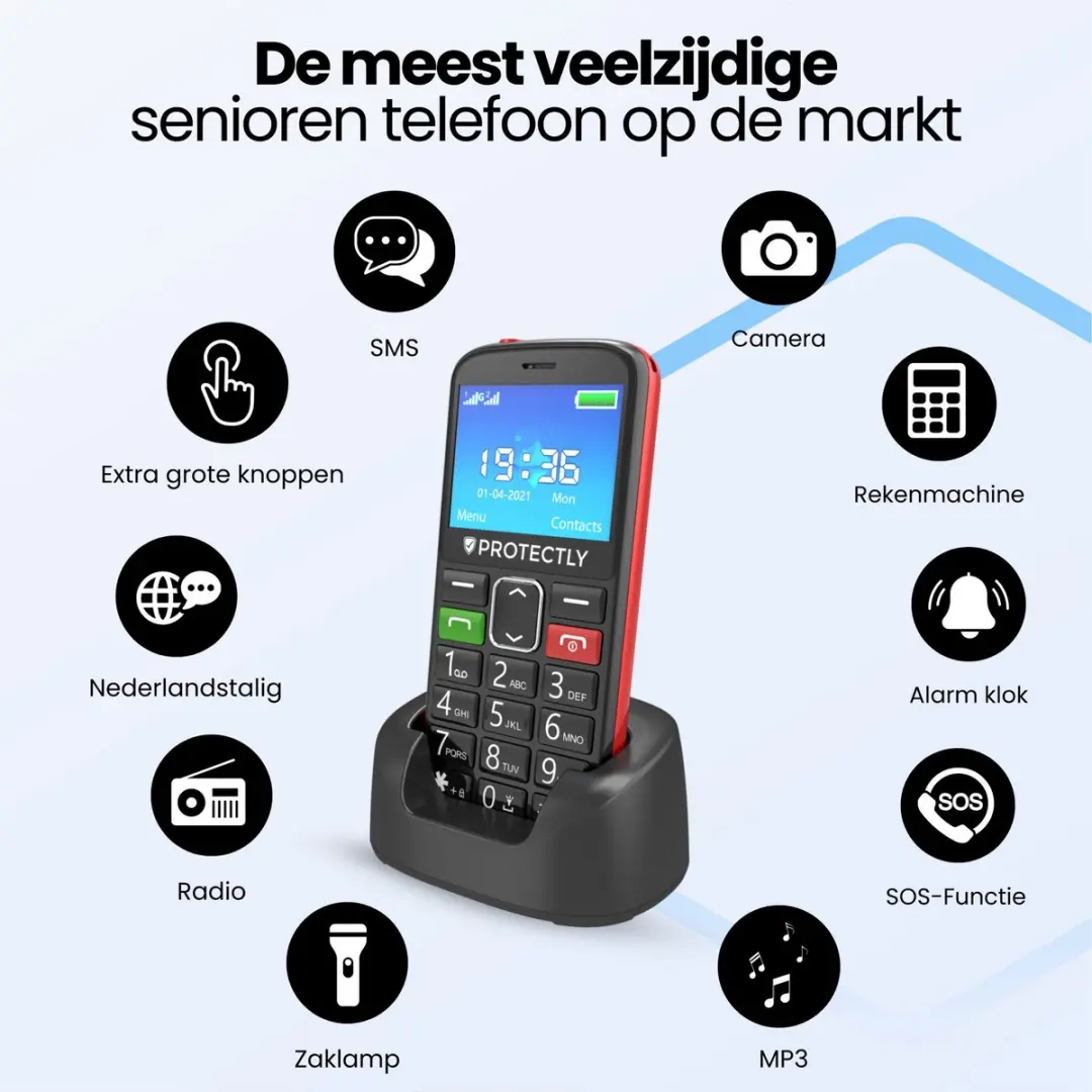 Protectly Senioren Telefoon SI154 - 4G - SOS-Functie - Zwart