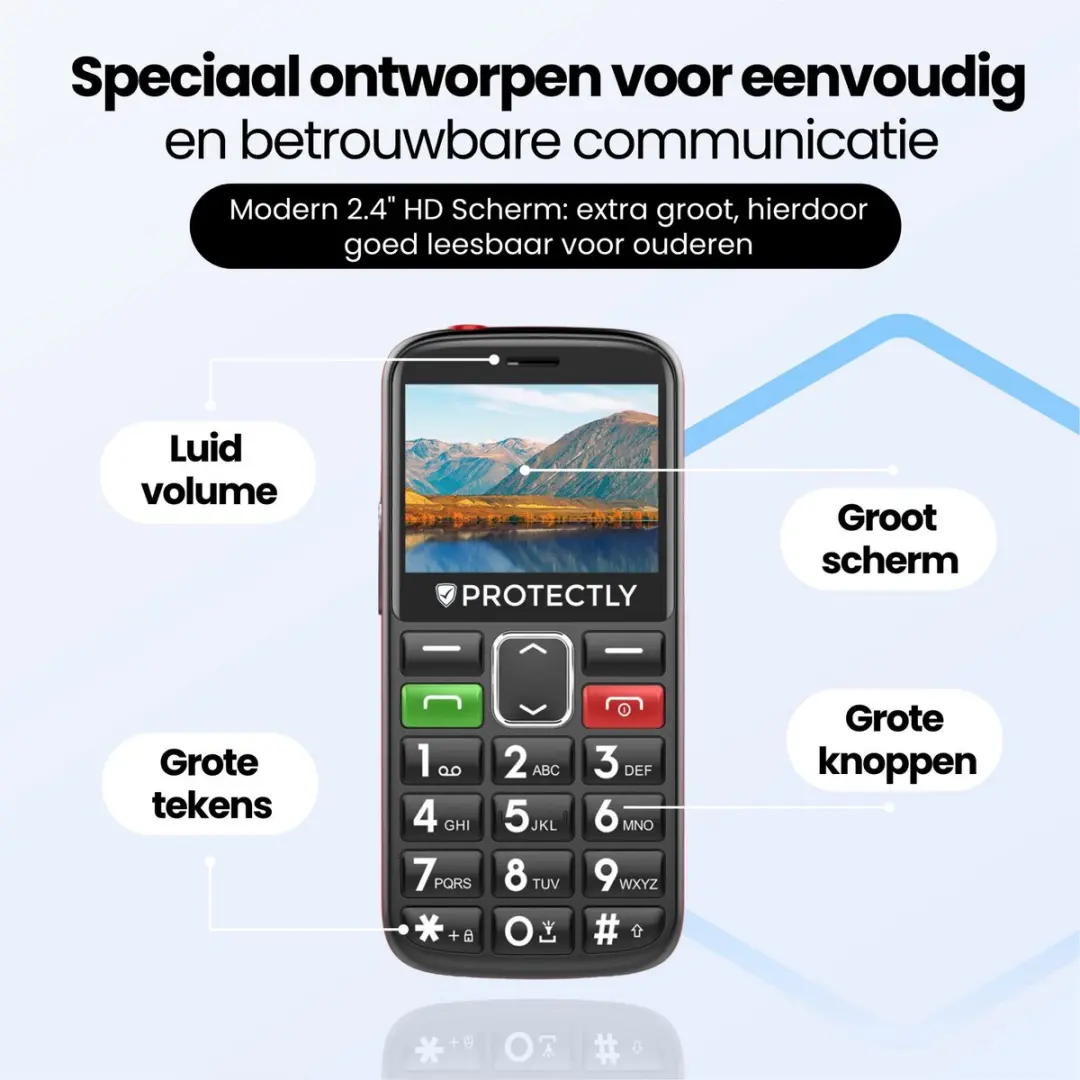 Protectly Senioren Telefoon SI154 - 4G - SOS-Functie - Zwart