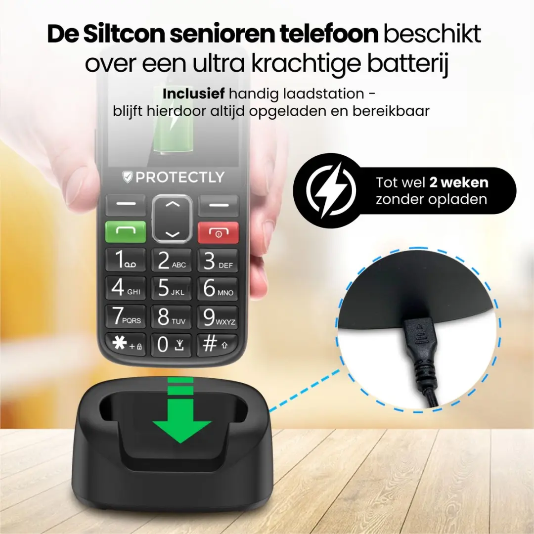 Protectly Senioren Telefoon SI154 - 4G - SOS-Functie - Zwart